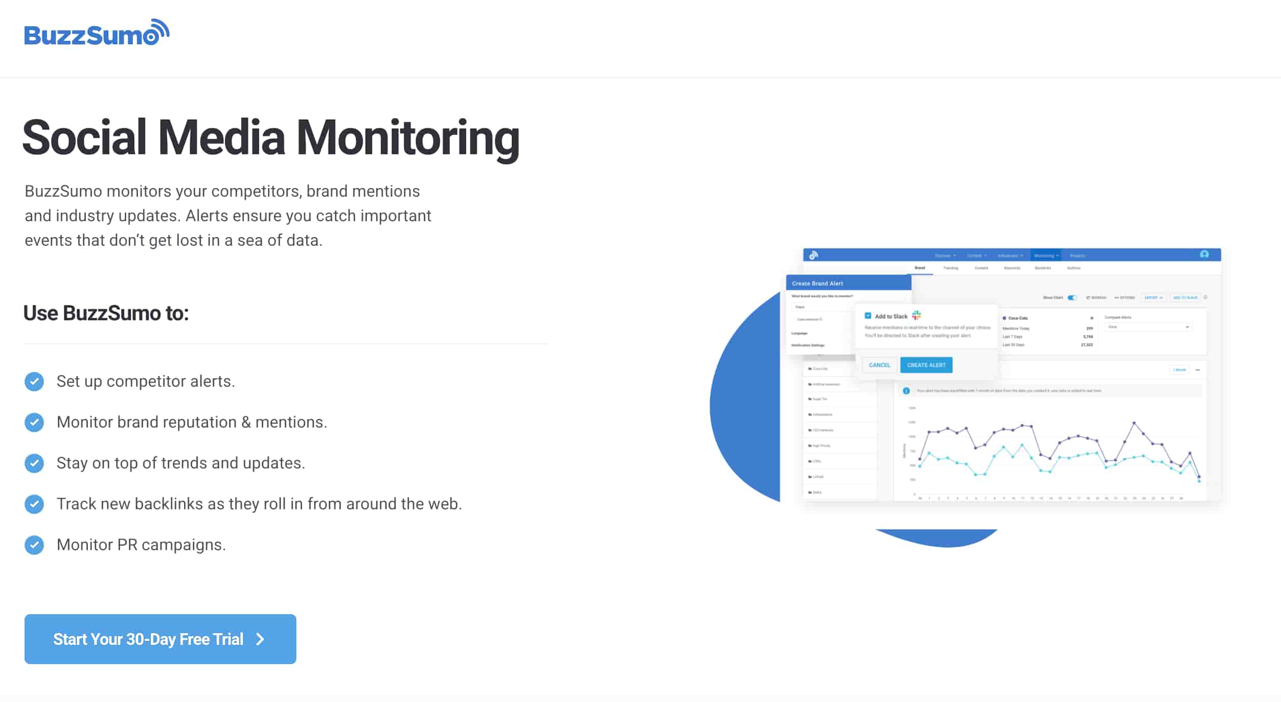 BuzzSumo social media monitoring features page
